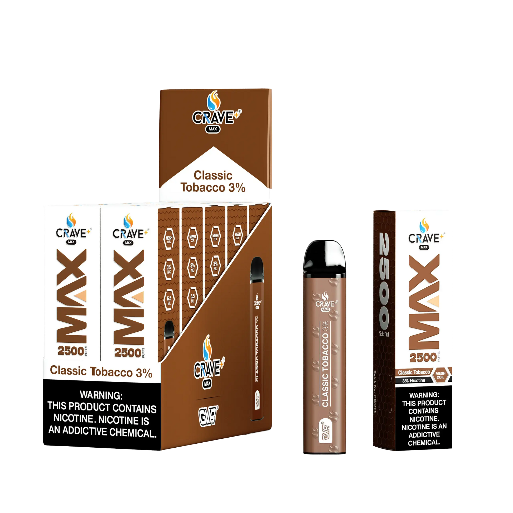Crave Max Vape - 2500 Puffs Mesh Coil (BOX DEAL) Crave, crave max classic tobacco 3%