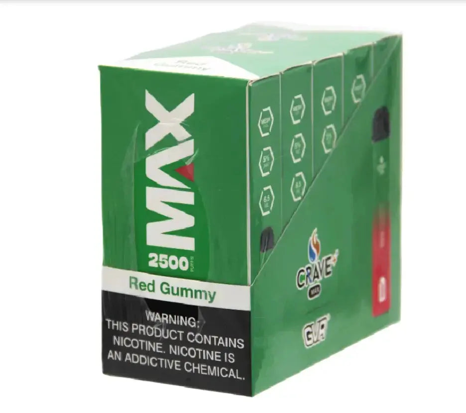 Crave Max Vape - 2500 Puffs Mesh Coil Crave, crave max vape, crave max vape clear, crave clear vape, crave max mesh clear, crave max mesh tobacco, red gummy crave max mesh, crave max mesh red gummy