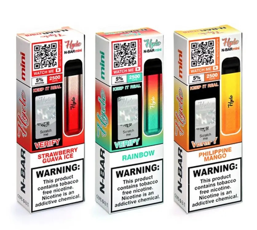Image of sleek and compact Hyde N-Bar Mini disposable vapes with 2500 puffs in various flavors sold on Cloudchasersclub website, Hyde disposable, n-bar mini, hyde n-bar mini, hyde n-bar mini 2500 puffs, n-bar mini vape, hyde vape, hyde n-bar mini vape, hyde n-bar mini wholesale, hyde n-bar mini bulk, hyde n-bar mini flavors, buy hyde n-bar mini 2500 puffs, n-bar 2500 vape, hyde nbar mini