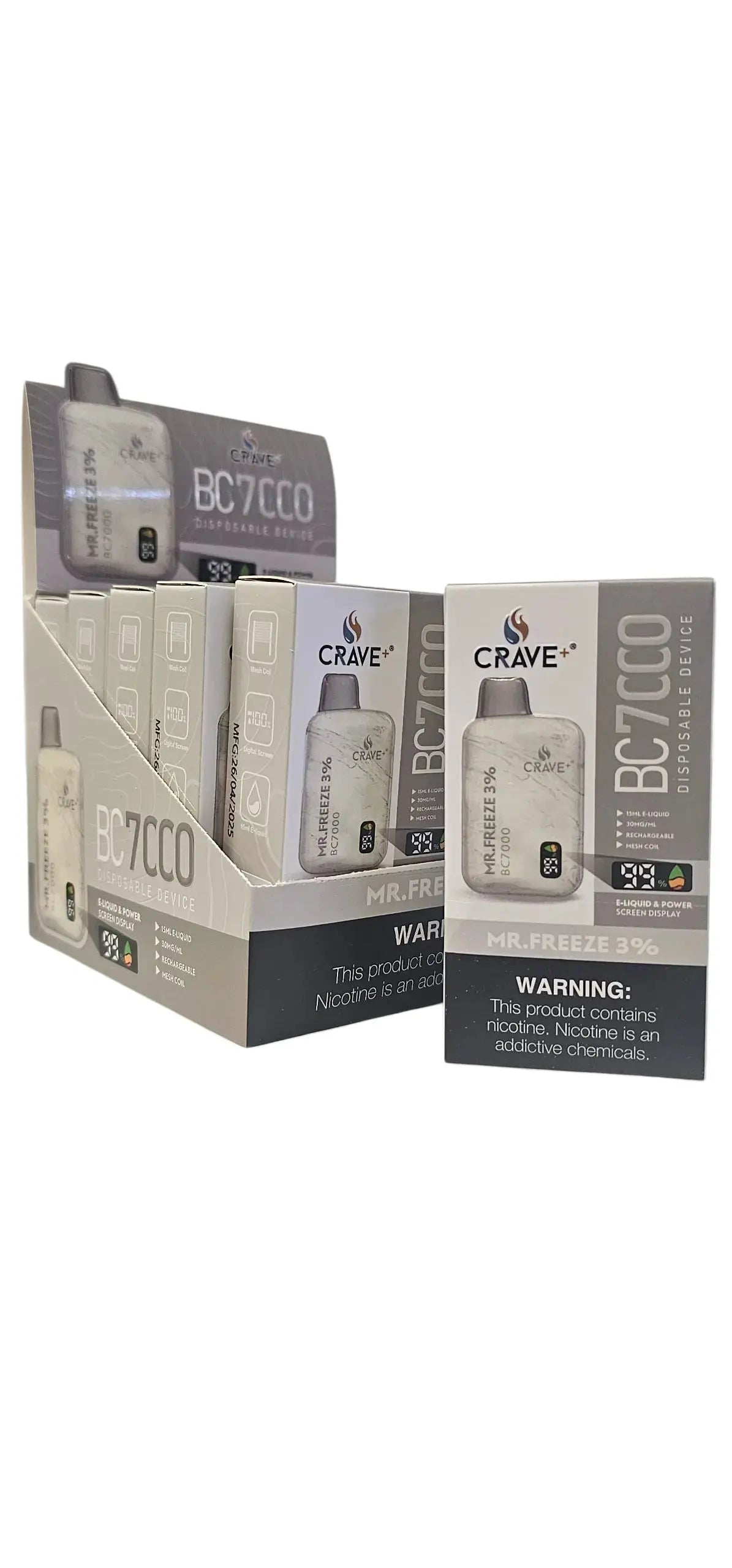 Crave BC7000 7K Puff Vape – Mesh Coil, LED Puff/Battery Screen Crave