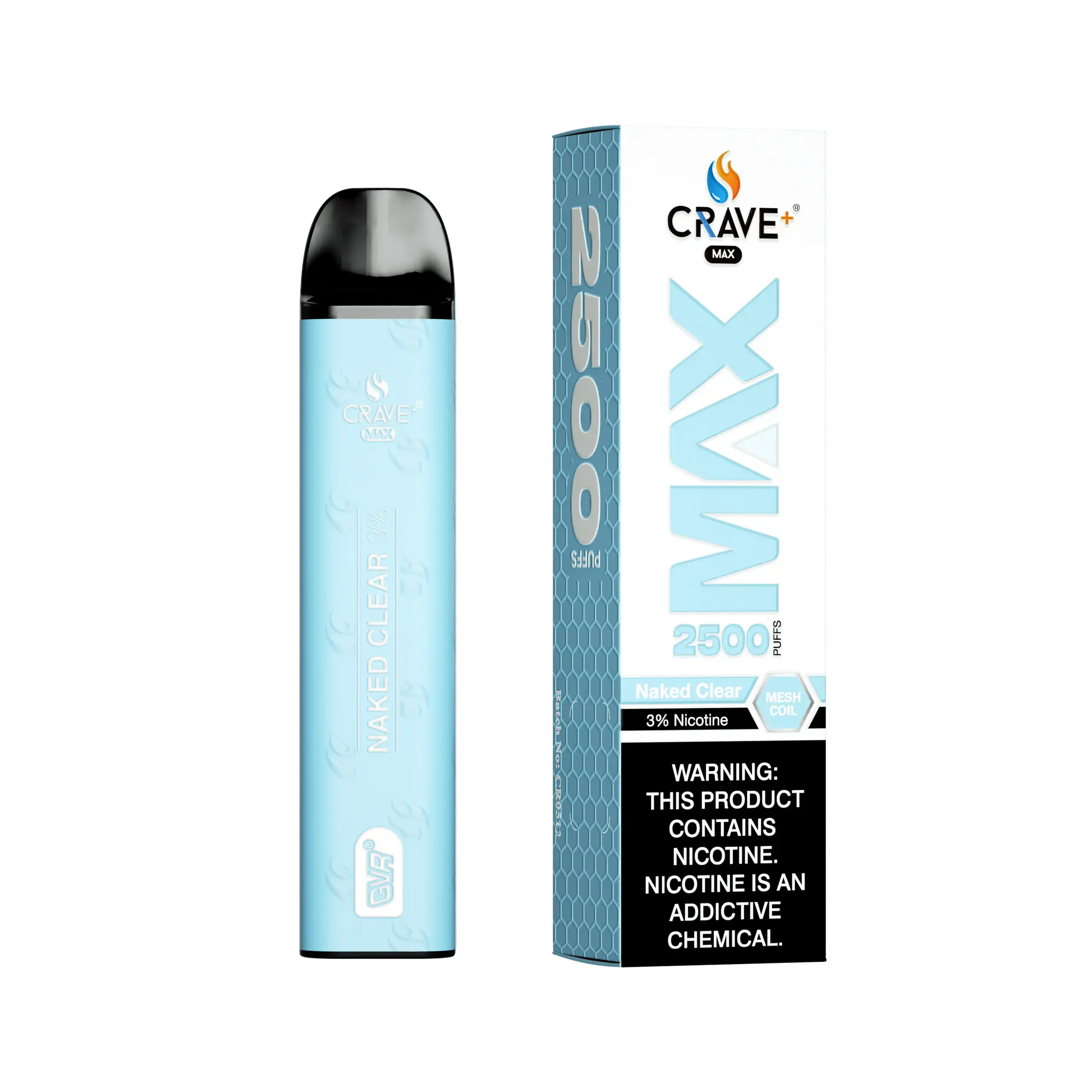 Crave Max Vape - 2500 Puffs Mesh Coil Crave, Crave Max Vape naked clear 3%