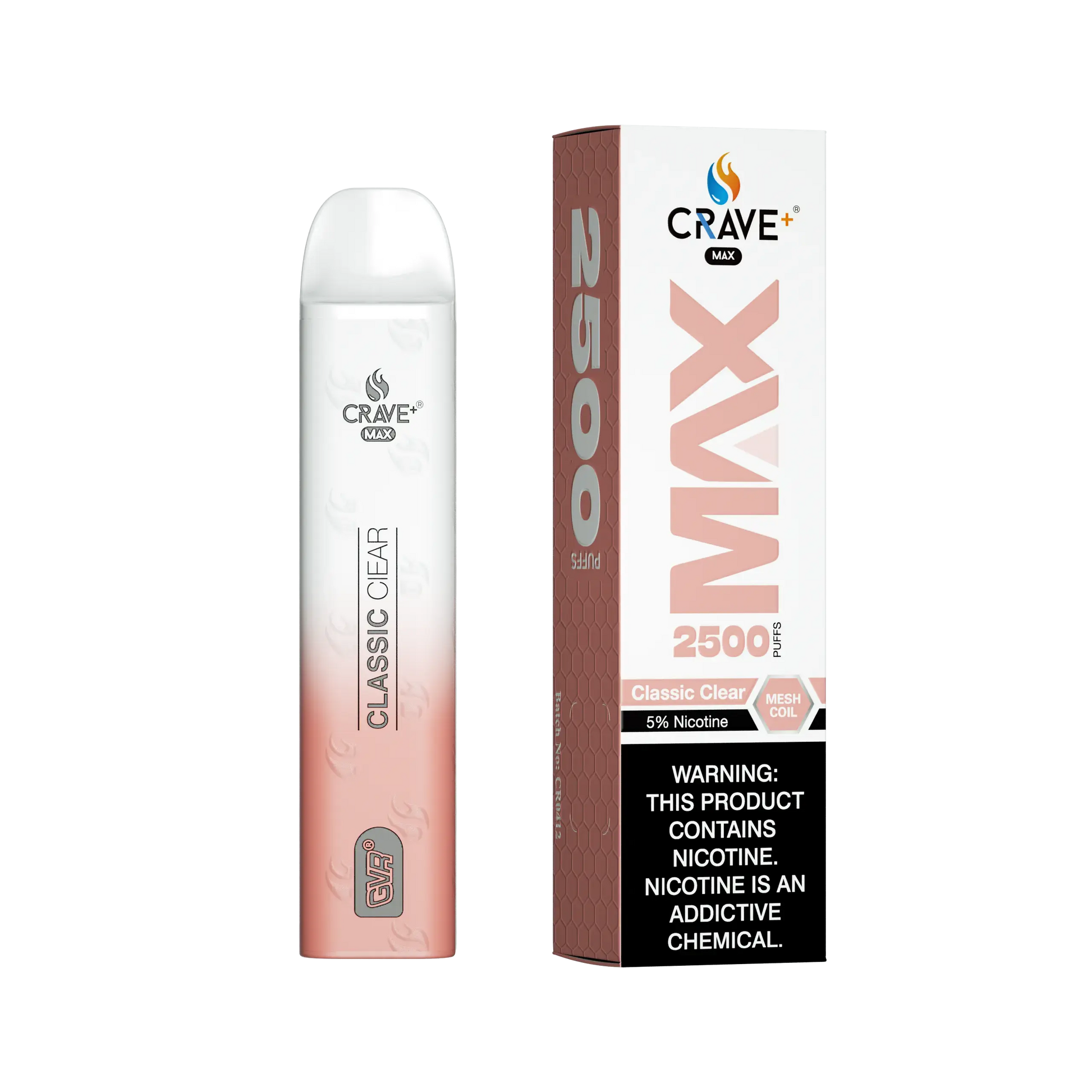 Crave Max Vape - 2500 Puffs Mesh Coil - VSZN, Crave Max Vape classic clear