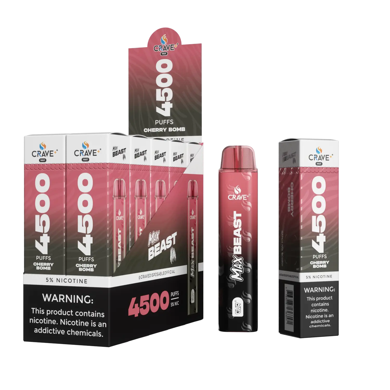 Crave Max Beast 4500 (BOX DEAL) Crave, crave max beast cherry bomb