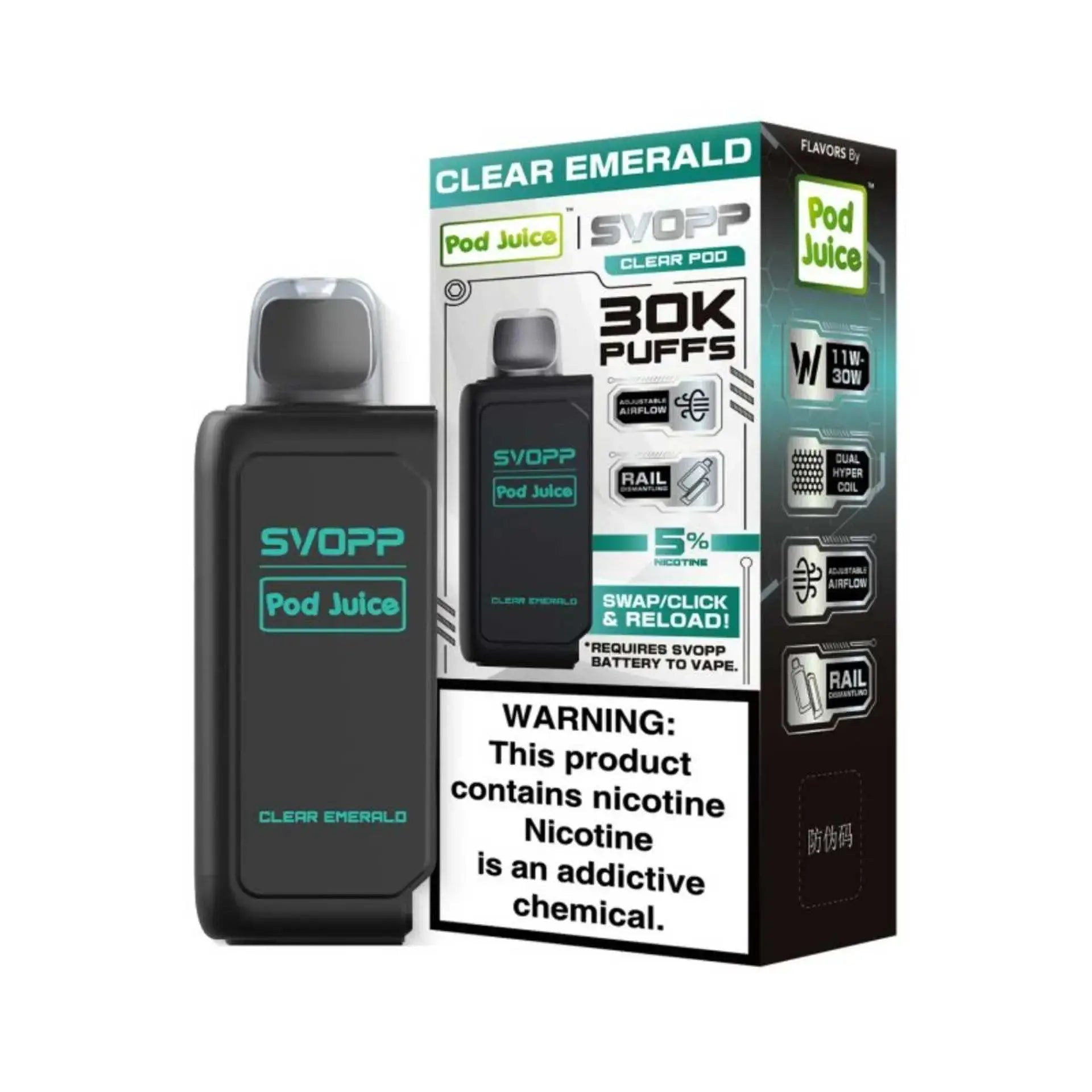 OXBAR x Pod Juice Svopp Pre-Filled Disposable Pod (30000 Puffs) OXBAR X POD JUICE, oxbar clear emerald, svopp ox bar clear emerald