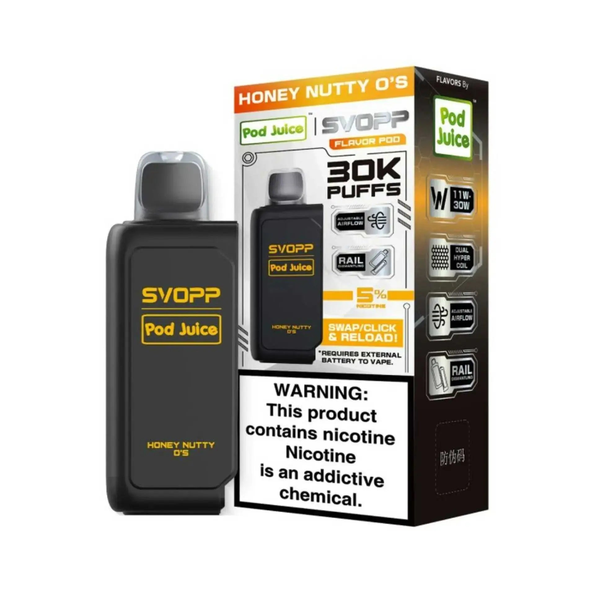 OXBAR x Pod Juice Svopp Pre-Filled Disposable Pod (30000 Puffs) OXBAR X POD JUICE, svopp pod juice honey nutty o's, honey nutty o's svopp pod juice
