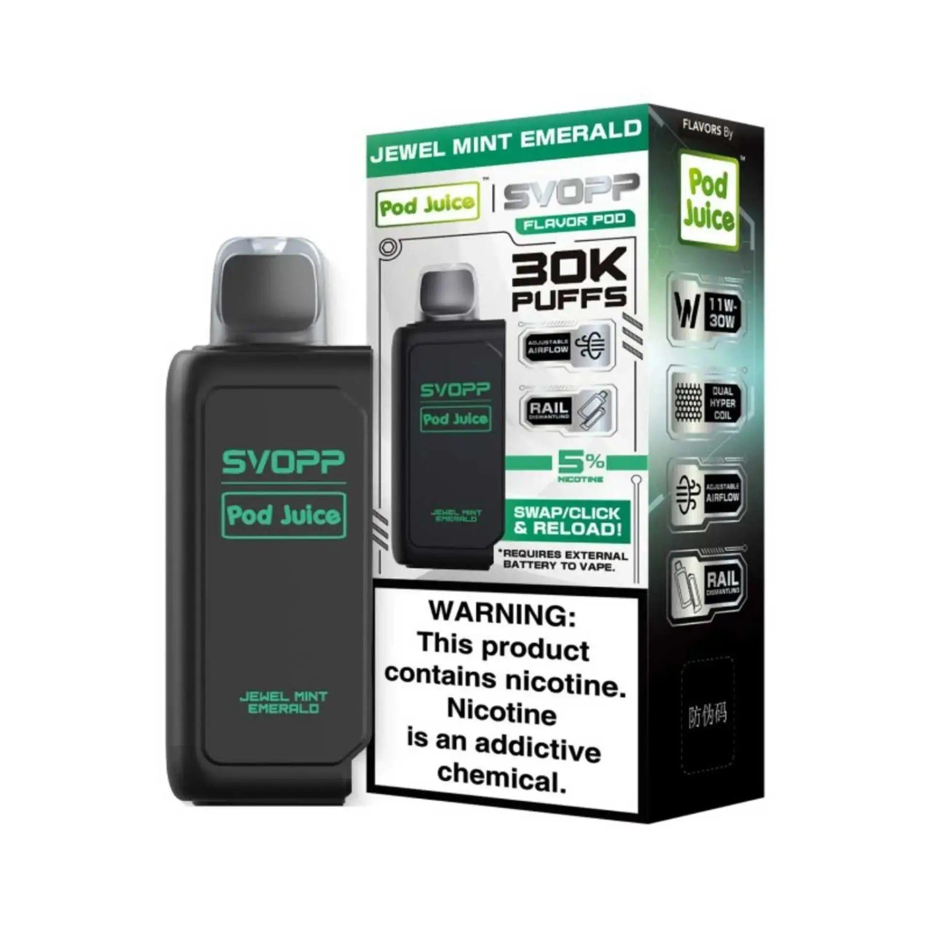 OXBAR x Pod Juice Svopp Pre-Filled Disposable Pod (30000 Puffs) OXBAR X POD JUICE, svopp pod juice jewel mint emerald, jewel mint emerald svopp pod juice