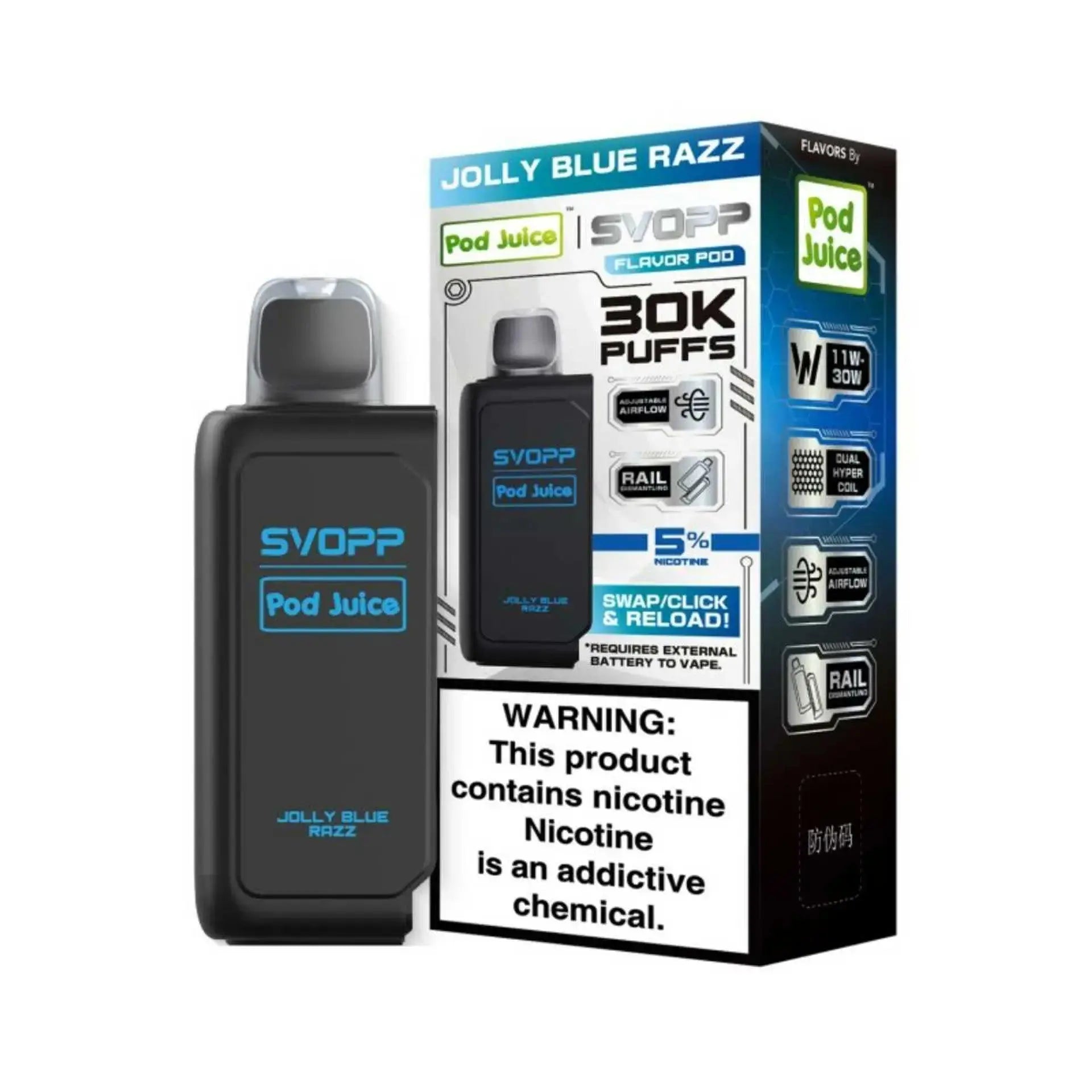 OXBAR x Pod Juice Svopp Pre-Filled Disposable Pod (30000 Puffs) OXBAR X POD JUICE, svopp pod juice jolly blue razz, jolly blue razz svopp pod juice