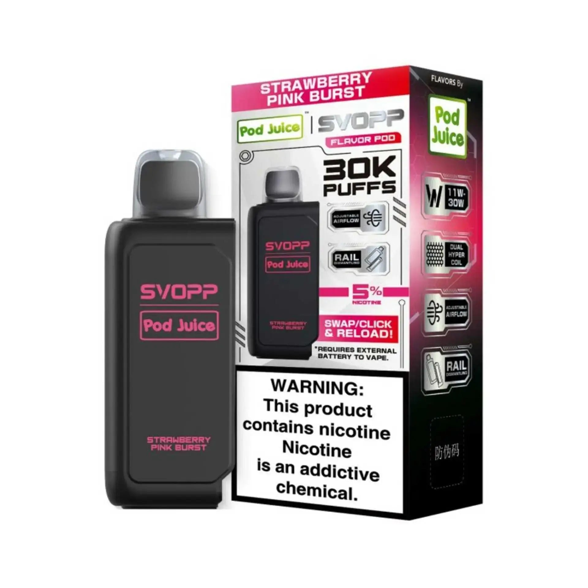OXBAR x Pod Juice Svopp Pre-Filled Disposable Pod (30000 Puffs) OXBAR X POD JUICE, strawberry pink burst svopp pod juice, svopp pod juice strawberry pink burst