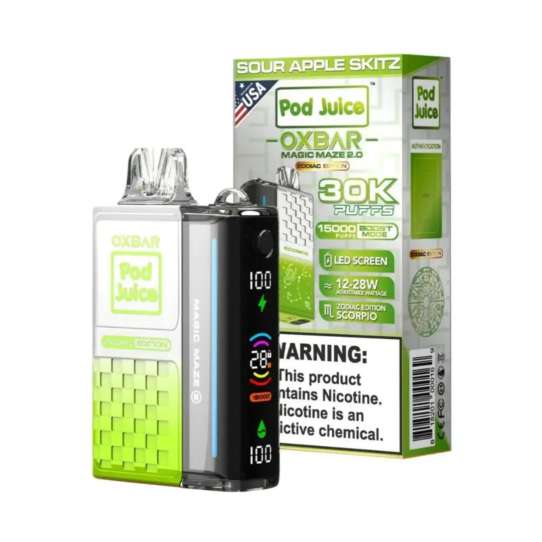OXBAR x Pod Juice Magic Maze 30000 OXBAR X POD JUICE Vape Szn, oxbar sour apple skitz