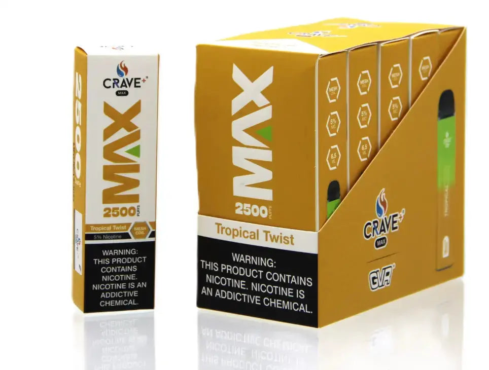 Crave Max Vape - 2500 Puffs Mesh Coil Crave, crave max vape, crave max vape clear, crave clear vape, crave max mesh clear, crave max mesh tobacco, crave max mesh tropical twist, tropical twist crave max vape mesh