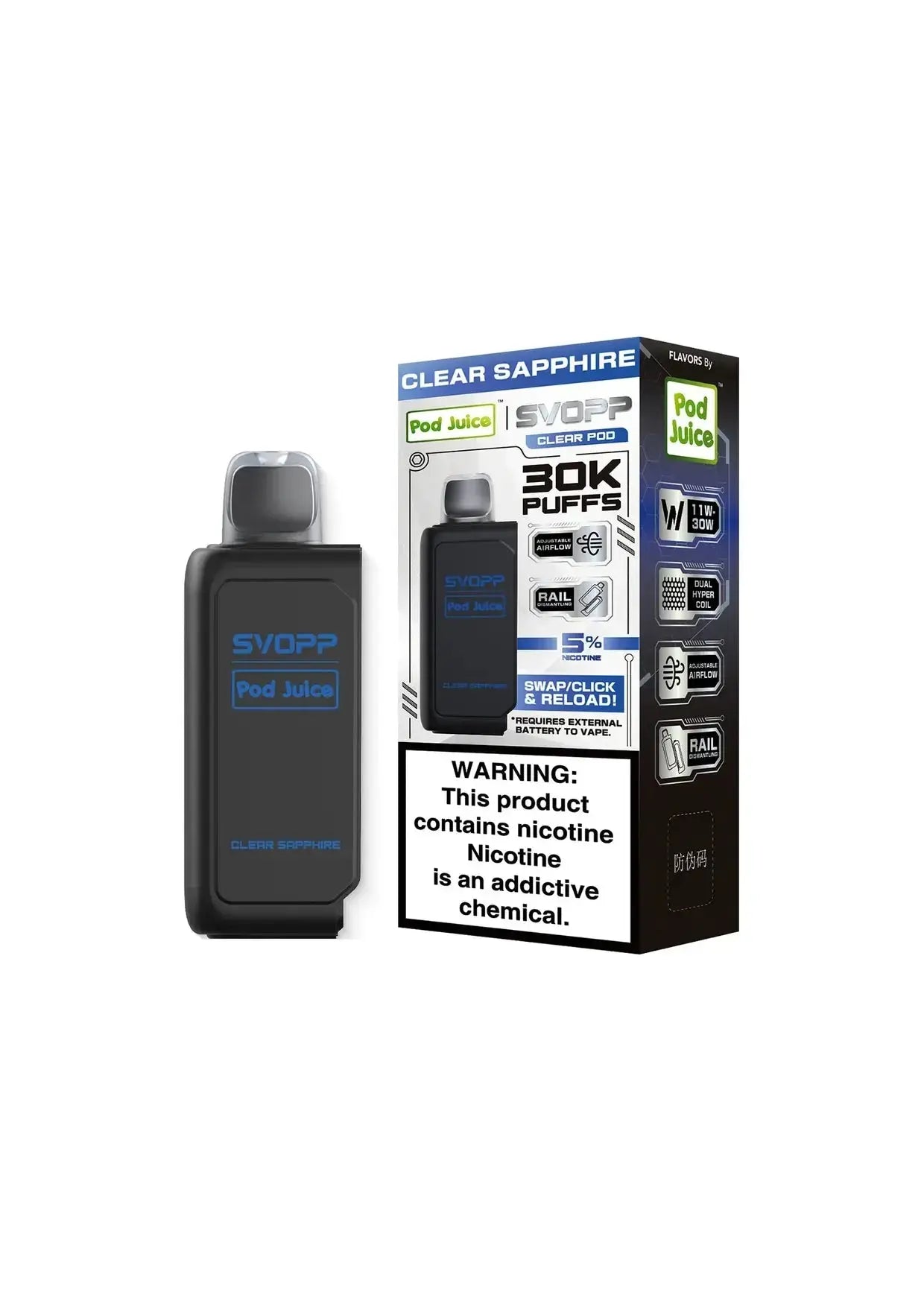 OXBAR x Pod Juice Svopp Pre-Filled Disposable Pod (30000 Puffs) OXBAR X POD JUICE, clear sapphire svopp vape, clear sapphire svopp pod juice, svopp pod juice clear sapphire